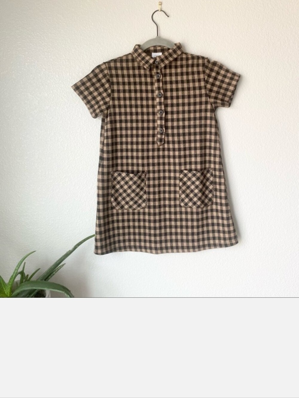 Size 11/12 ZARA Girls Brown Plaid Short Sleeve Dress